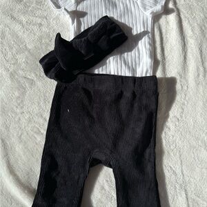 Ribbed White Top and Black Pants Set